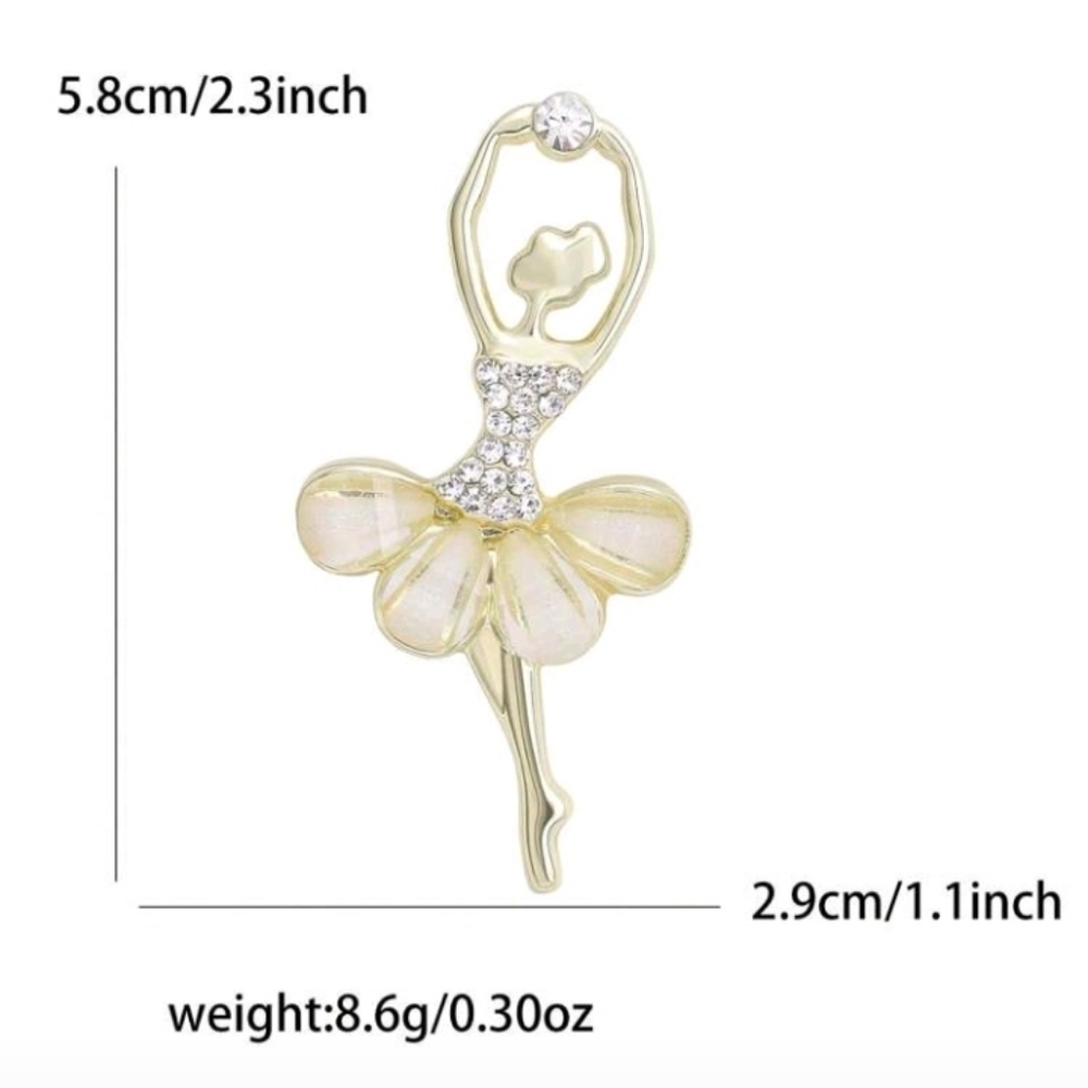Elegant Golden Rhinestone Ballerina Dancer Brooch Pin